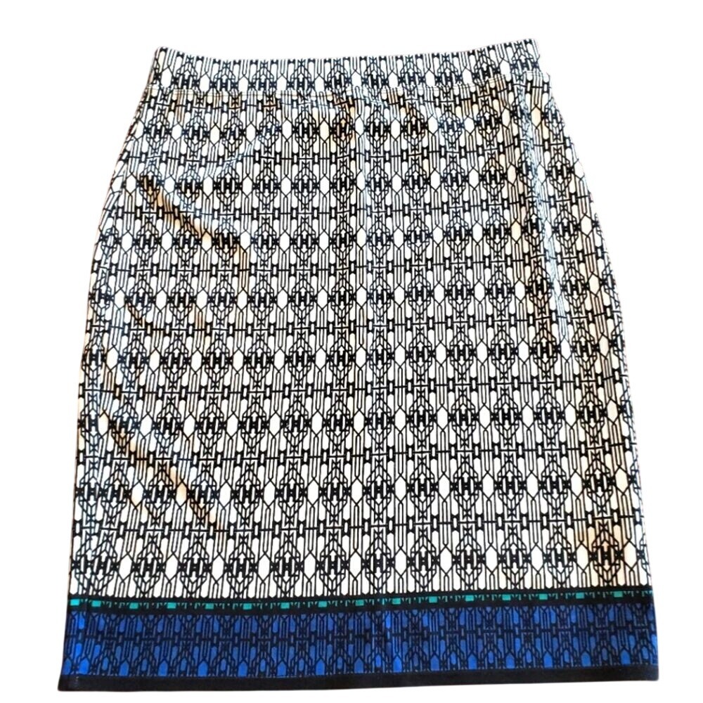 Max Edition Geometric Lattice Pencil Skirt Black White Blue Small 680IN17